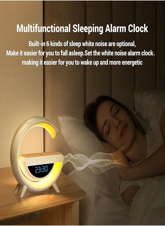 Bluetooth Speaker, Lamp with Wireless Charger,  LED Alarm Clock, Dimmable LED Desk Lamp with Mood Lighting Modes - Multicolor