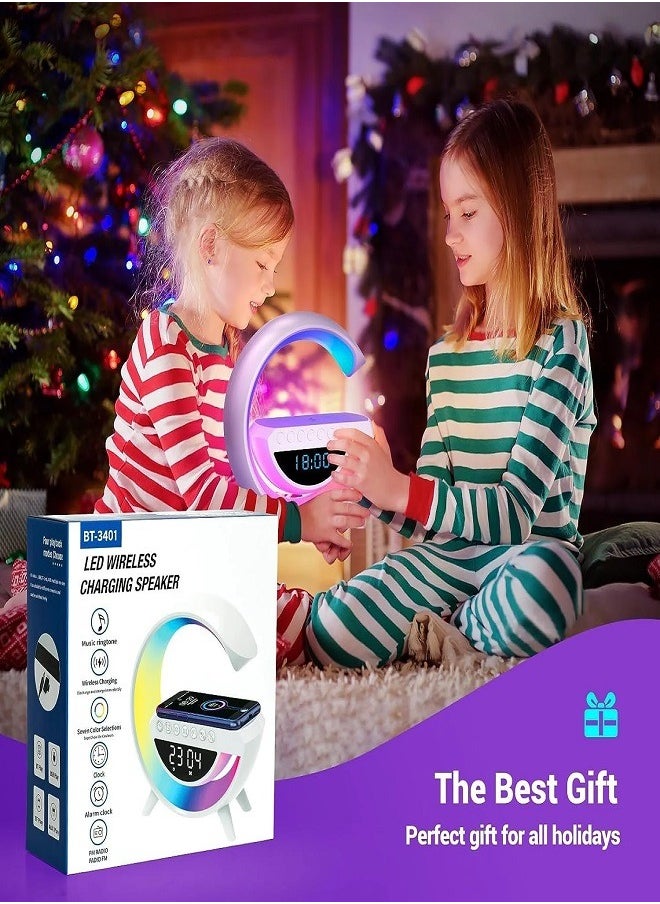 Bluetooth Speaker, Lamp with Wireless Charger,  LED Alarm Clock, Dimmable LED Desk Lamp with Mood Lighting Modes - Multicolor