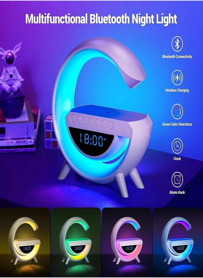 Bluetooth Speaker, Lamp with Wireless Charger,  LED Alarm Clock, Dimmable LED Desk Lamp with Mood Lighting Modes - Multicolor