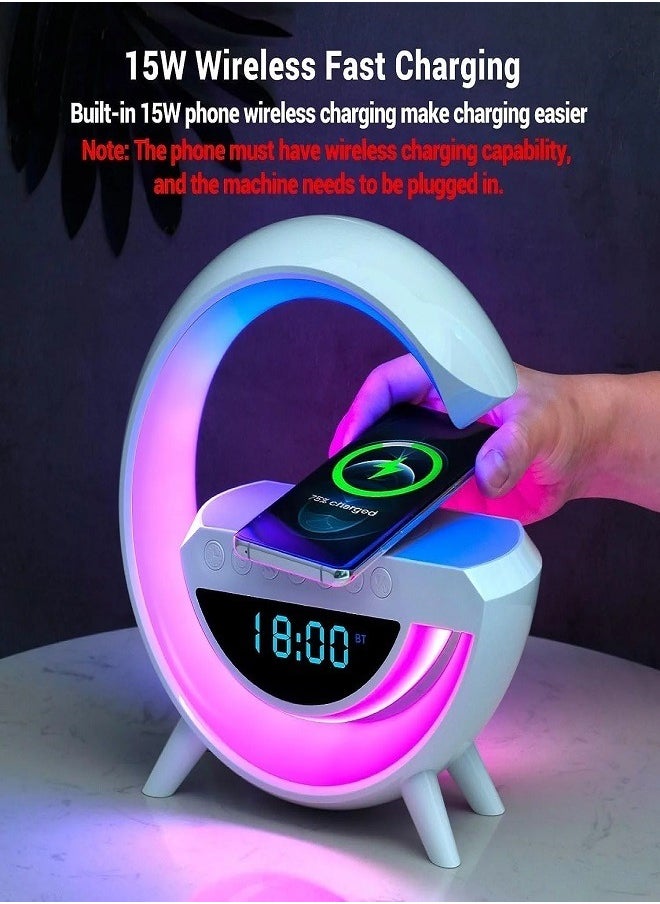 Bluetooth Speaker, Lamp with Wireless Charger,  LED Alarm Clock, Dimmable LED Desk Lamp with Mood Lighting Modes - Multicolor