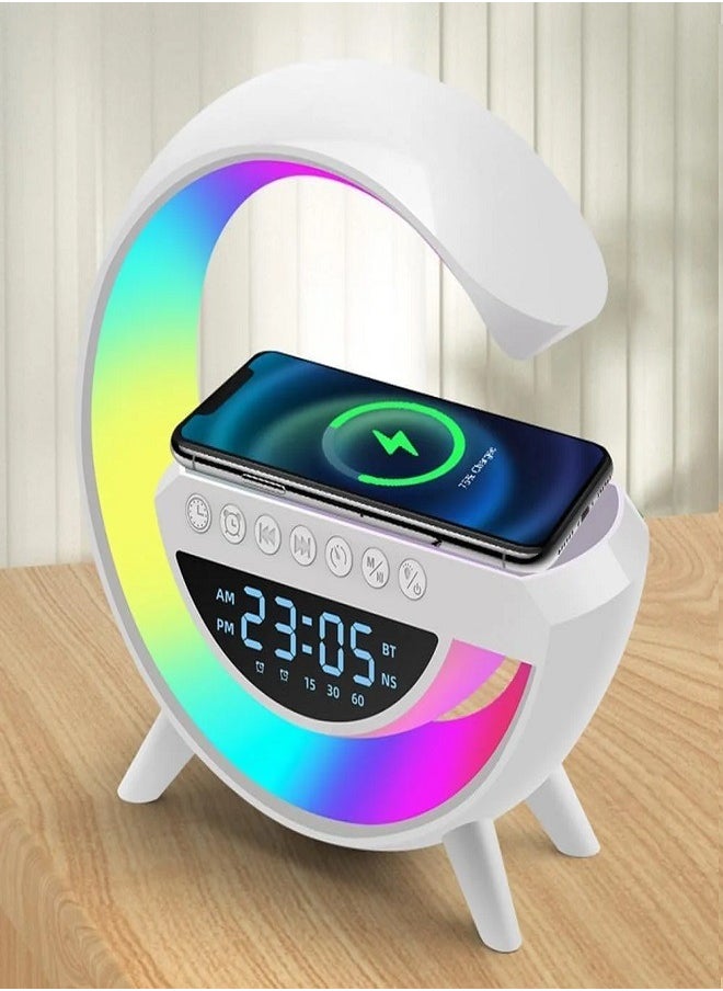 Bluetooth Speaker, Lamp with Wireless Charger,  LED Alarm Clock, Dimmable LED Desk Lamp with Mood Lighting Modes - Multicolor