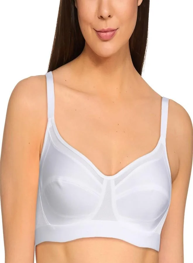 ترايامف Triumph Triaction Women's Sports Bra Wireless Non Padded Support Bra Breathable Mesh High Coverage Gym Bralette Cross Back Stretchable Activewear White Solid Design White 32C Pack of 1