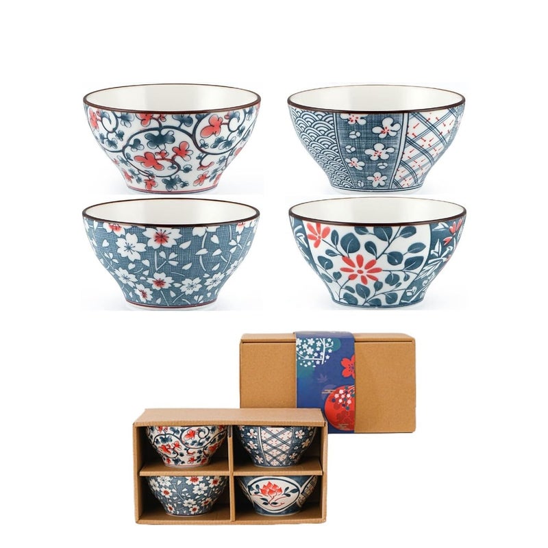 DIVOX 4Pcs Ceramic Serving Bowls Chinese Rice Bowl with Gift Box Japanese Pottery Bowls Porcelain Serving Bowls for Rice Soup Fruits Salad Dessert Snack - Image 1