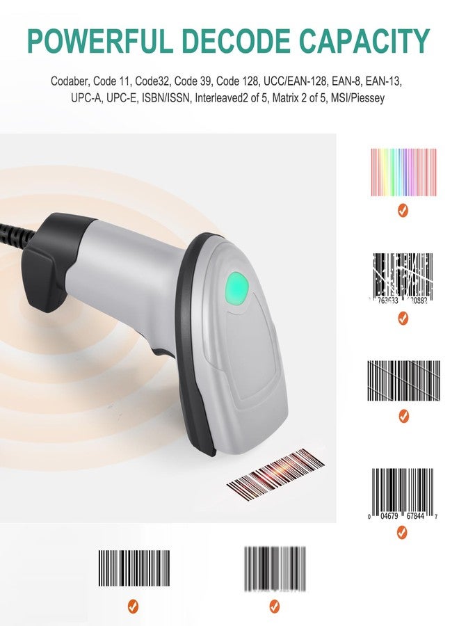 JRHC Barcode Scanner, 1D CCD USB Handheld Barcode Reader Scanner Wired Connection Bar Code Scanners for Store Pharmacy Supermarket Warehouse Library POS Supports Scan Screen - Image 3