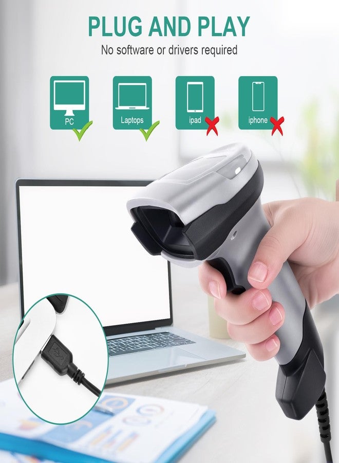 JRHC Barcode Scanner, 1D CCD USB Handheld Barcode Reader Scanner Wired Connection Bar Code Scanners for Store Pharmacy Supermarket Warehouse Library POS Supports Scan Screen - Image 2