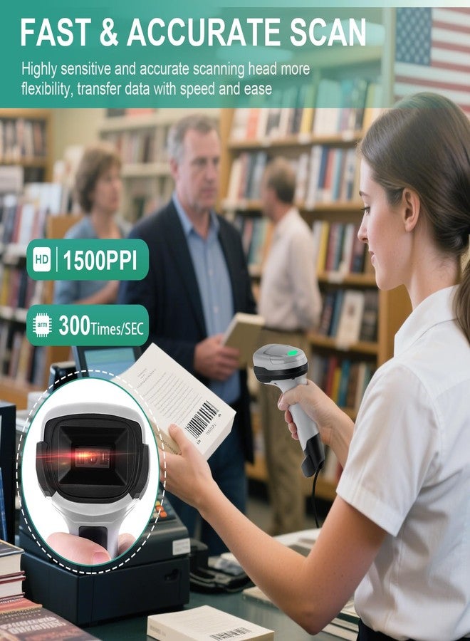JRHC Barcode Scanner, 1D CCD USB Handheld Barcode Reader Scanner Wired Connection Bar Code Scanners for Store Pharmacy Supermarket Warehouse Library POS Supports Scan Screen - Image 4