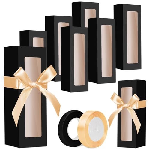 meiqidi 10 Pcs Tumbler Gift Box, Tumbler Boxes with Ribbon and Window, Large Black Gift Box for 12oz/16oz/20oz Tumbler, 9.6x3.35x3.35 Inch - Image 1
