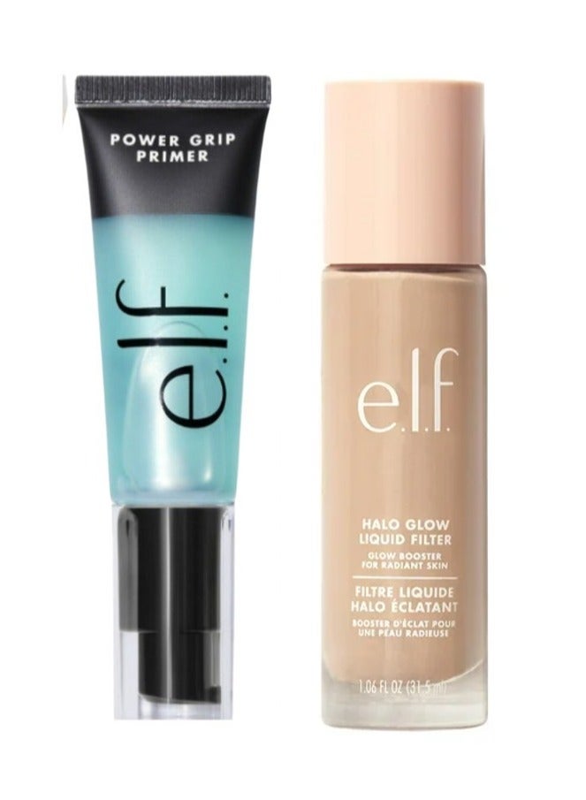 إلف فلتر هالو جلو السائل، معزز للبشرة لإطلالة متوهجة وناعمة، غني بحمض الهيالورونيك، برايمر نباتي 4 متوسط ​​+ باور جريب شفاف 24 مل - Image 1