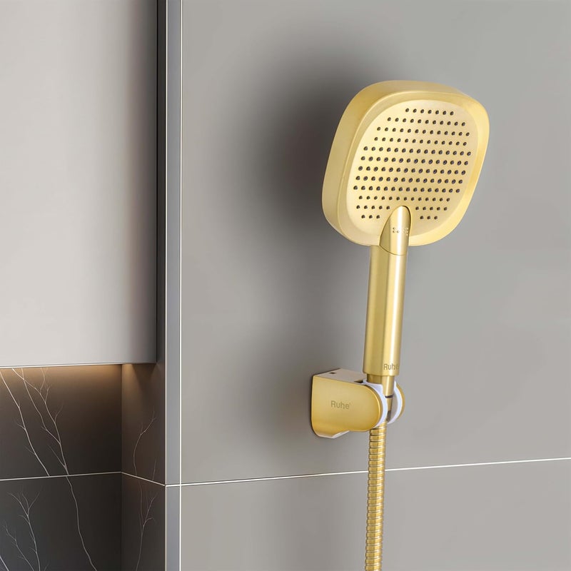 Ruhe Apex MultiFunctional TripleFlow Modes ABS Hand Shower with 15 Meter 304Grade Stainless Steel Hose Hook Brushed Gold Finish - Image 1