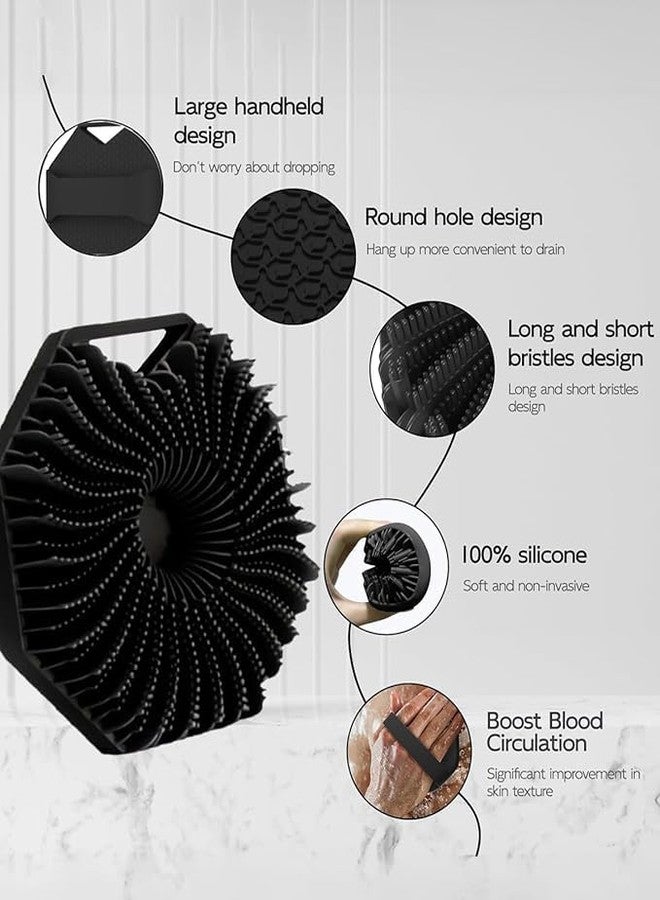 SGABANI Silicone Body Scrubber | Silicon bathing brush Silicone Body Brush | Dry Brush Body Exfoliating Brush Gentle Exfoliating for Women,Men and Babies with Sensitive Skin(BLACK) - Image 2