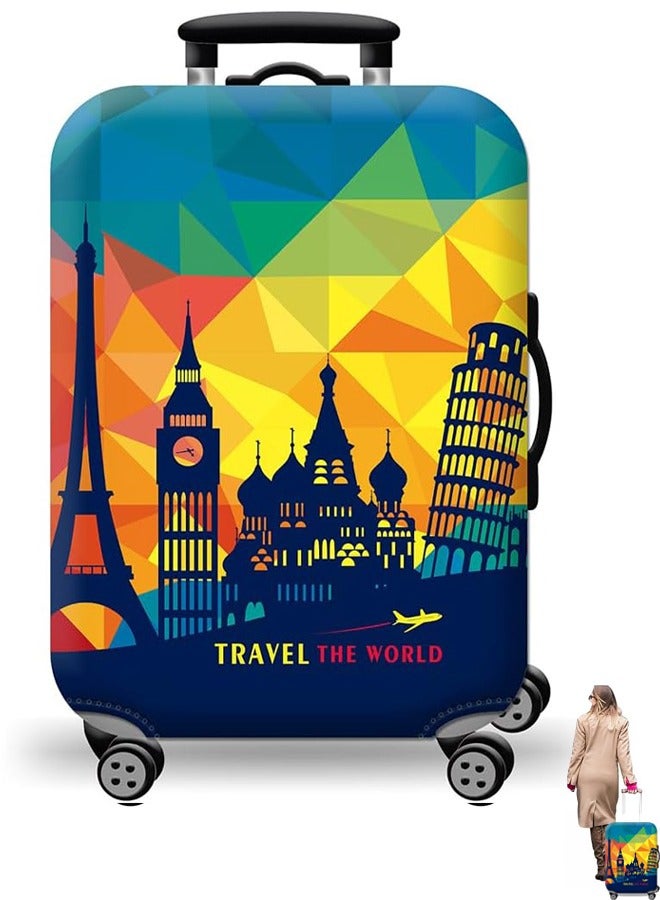 Travel Luggage Cover Washable Suitcase Cover Protector Anti-Scratch and Dust-Proof Suitcase Cover Fits 18/24/28/32 Inch Suitcase Spandex Protective Cover (European Attractions) - Image 1