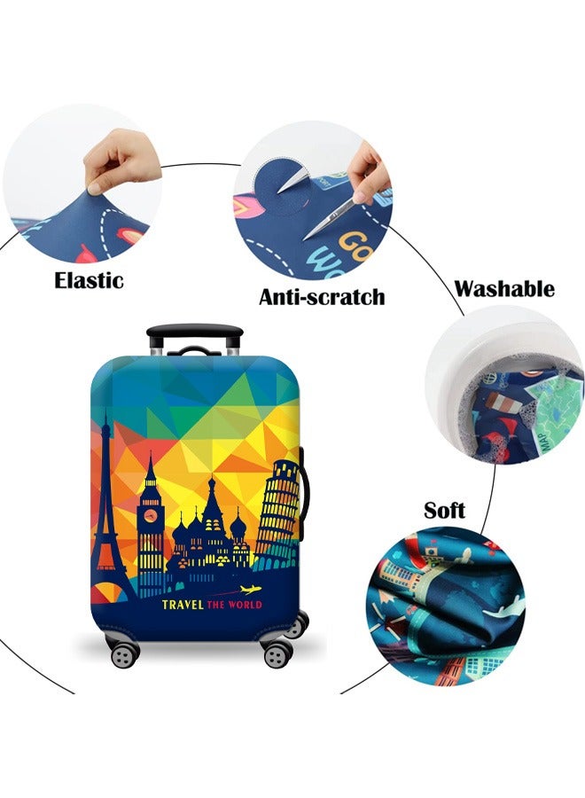 Travel Luggage Cover Washable Suitcase Cover Protector Anti-Scratch and Dust-Proof Suitcase Cover Fits 18/24/28/32 Inch Suitcase Spandex Protective Cover (European Attractions) - Image 3