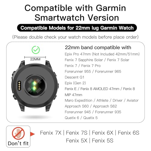 OVERSTEP Compatible with Fenix 8 47mm Watch Bands, 22mm Soft Siliocne Strap for Garmin Fenix 5/Fenix 5 Plus/Fenix 6/Fenix 6 Pro/Fenix 7 Smartwatch(Army Green, Black) - Image 2