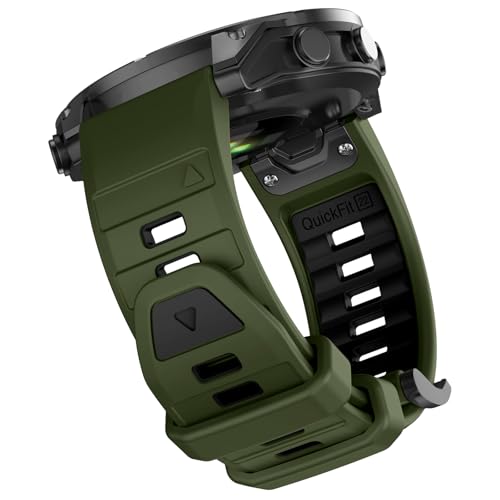 OVERSTEP Compatible with Fenix 8 47mm Watch Bands, 22mm Soft Siliocne Strap for Garmin Fenix 5/Fenix 5 Plus/Fenix 6/Fenix 6 Pro/Fenix 7 Smartwatch(Army Green, Black) - Image 1