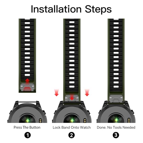 OVERSTEP Compatible with Fenix 8 47mm Watch Bands, 22mm Soft Siliocne Strap for Garmin Fenix 5/Fenix 5 Plus/Fenix 6/Fenix 6 Pro/Fenix 7 Smartwatch(Army Green, Black) - Image 5