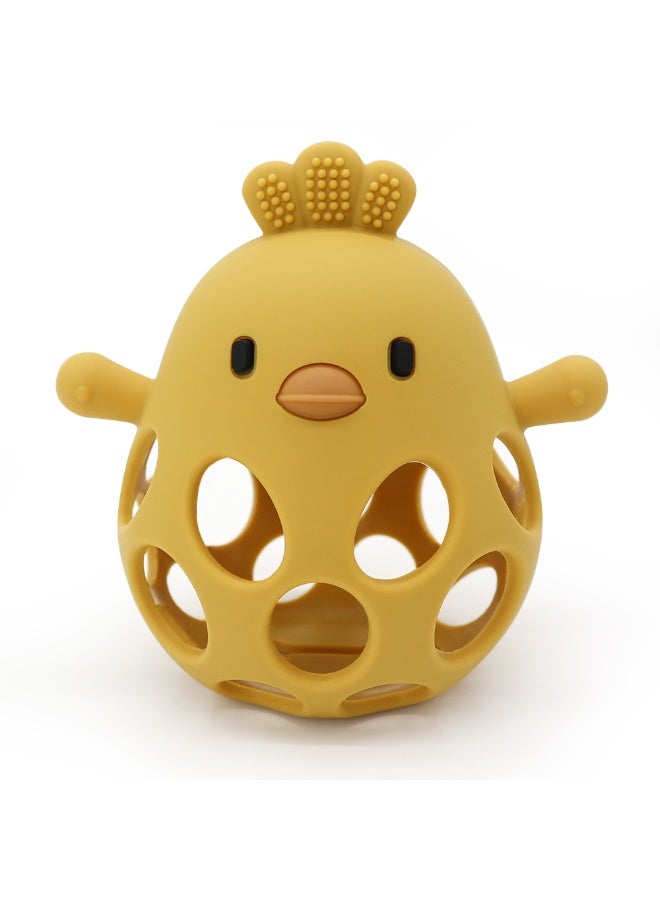 Mini Treasures BPA Free Silicone Baby Chicken Teething Toys| Baby Hand Teether Mitten for Sucking Needs| Baby Chew Toys Hand Pacifier for Soothing Teething Pain Relief - Gold - Image 1