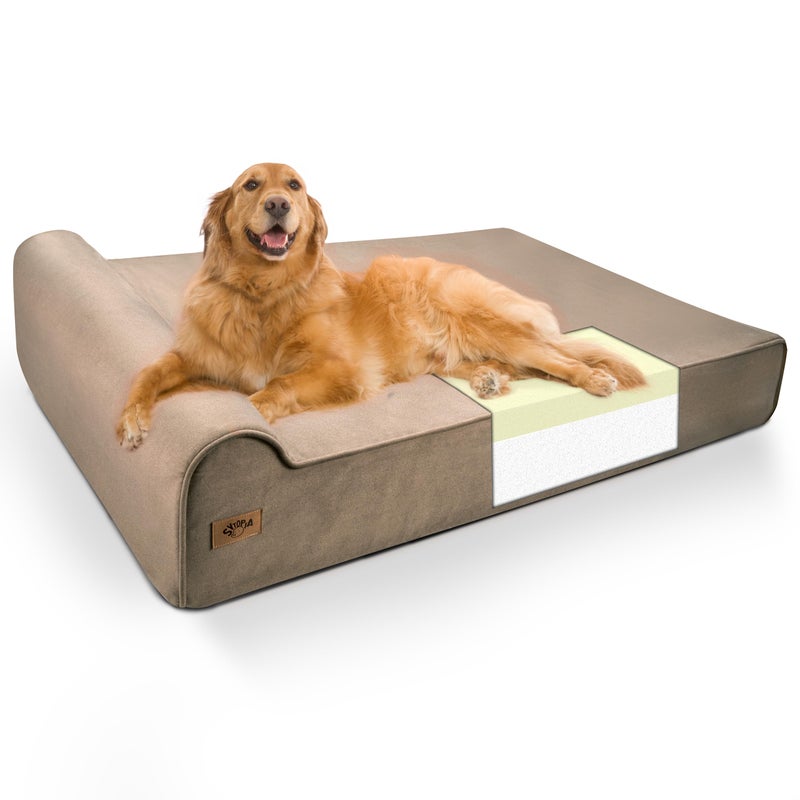 Sytopia XXL 35D Memory Foam Dog Bed for Extra Large Dogs â€“ 7" Thick Orthopedic Pet Couch for Seniors and Big Breeds up to 150 Pounds, with Water-Resistant Liner & Washable Cover â€“ Brown - Image 1