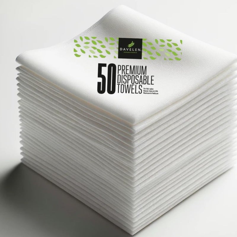 DAVELEN Disposable Large Luxury Towels 50Count Spa and Salon Quality Softness for Guests Clients  Hair Face Body Use  Luxurious Comfort Ecofriendly  Towels Size 315 x 15 white - Image 1