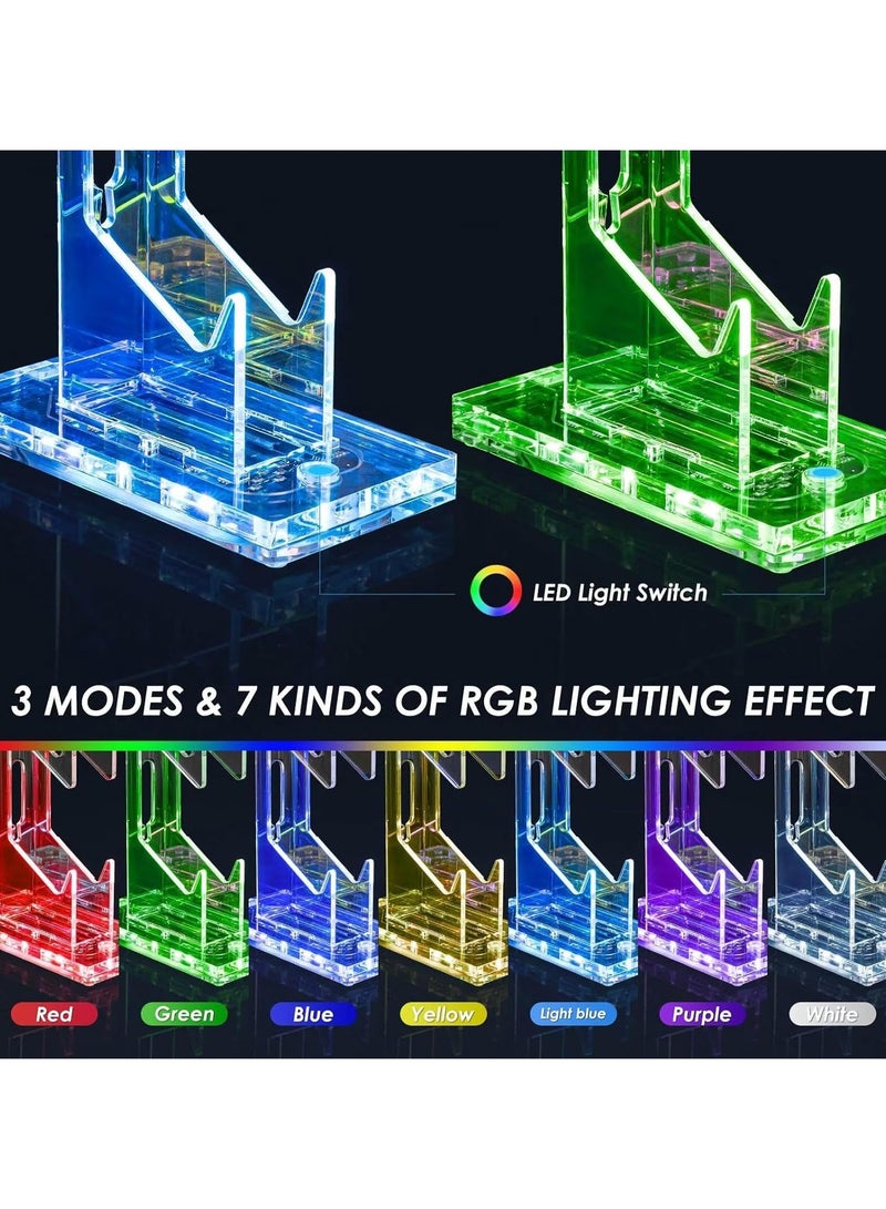 Controller Holder Headset Stand with Lights have 3 modes and 7 colors, 2 Tier Acrylic Gaming Controller Stand for PS4, PS5, Xbox ONE, Switch, Universal Design (Iridescent Sheer) - Image 2
