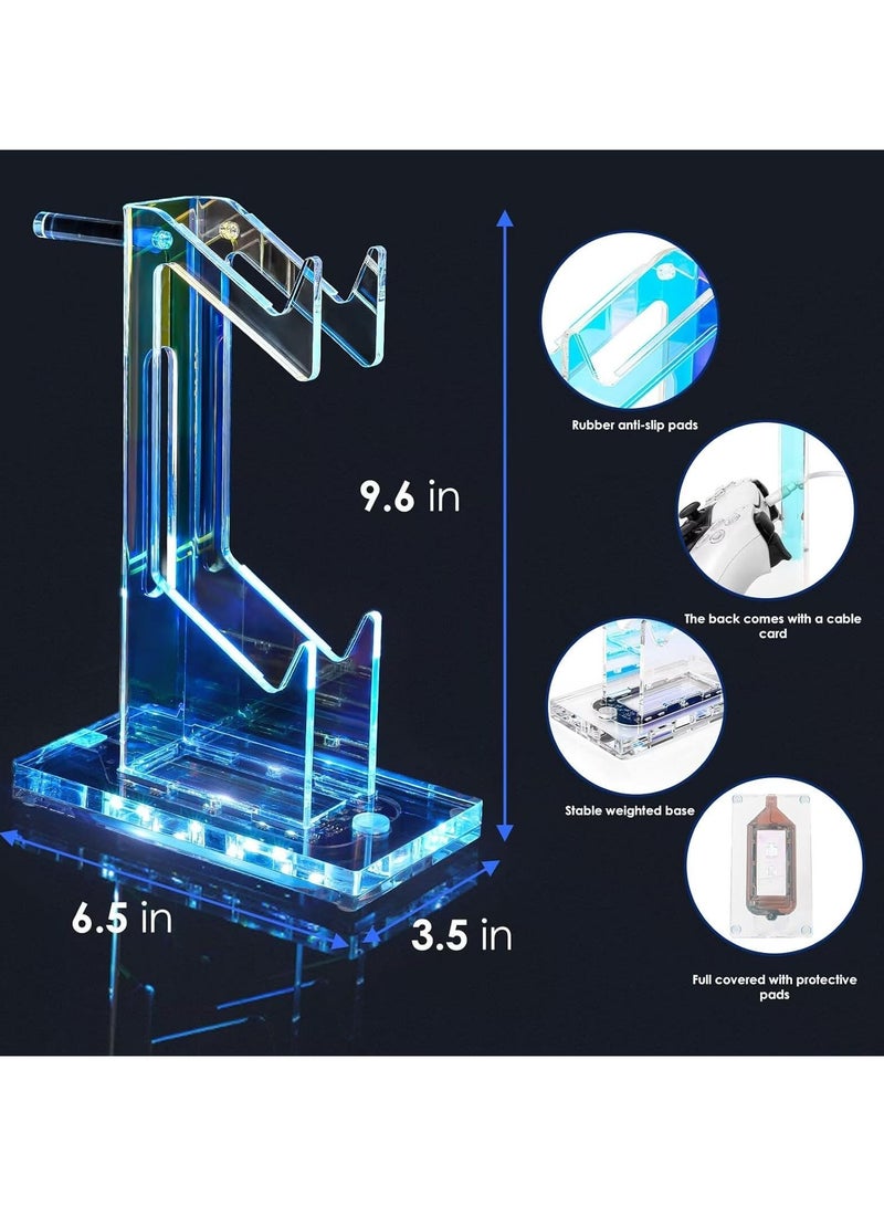 Controller Holder Headset Stand with Lights have 3 modes and 7 colors, 2 Tier Acrylic Gaming Controller Stand for PS4, PS5, Xbox ONE, Switch, Universal Design (Iridescent Sheer) - Image 4