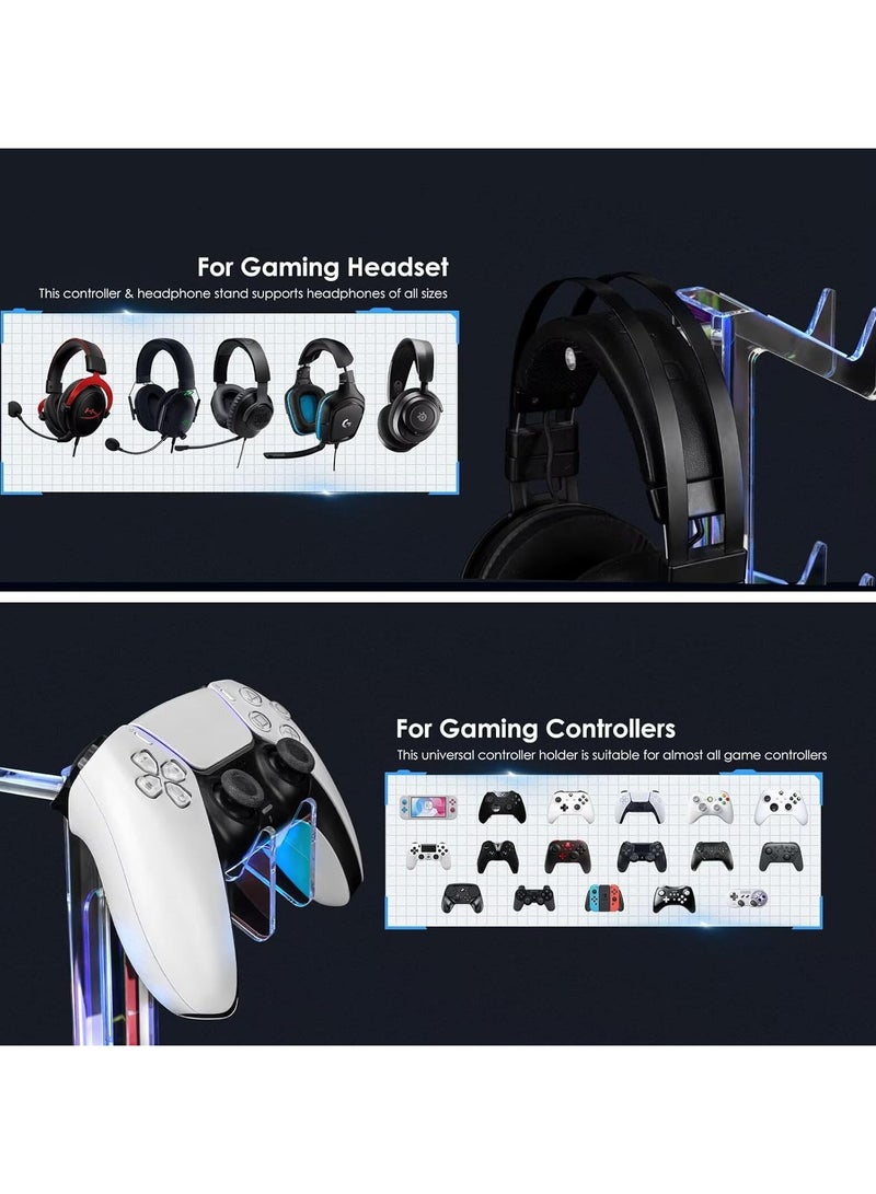 Controller Holder Headset Stand with Lights have 3 modes and 7 colors, 2 Tier Acrylic Gaming Controller Stand for PS4, PS5, Xbox ONE, Switch, Universal Design (Iridescent Sheer) - Image 5