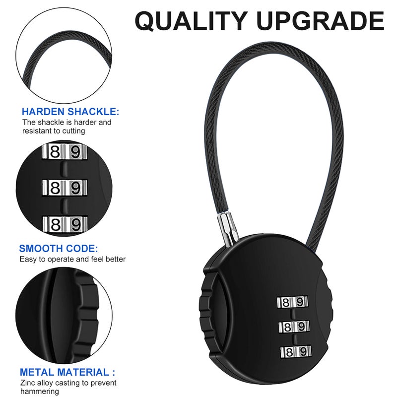 HASTHIP® Zinc Alloy 2Pcs Luggage Number Lock, Combination Lock Padlock 3 Digit Outdoor Waterproof Padlock for School Gym Locker, Sports Locker, Fence, Toolbox, Gate, Case, Hasp Storage (Black&Blue) - Image 3