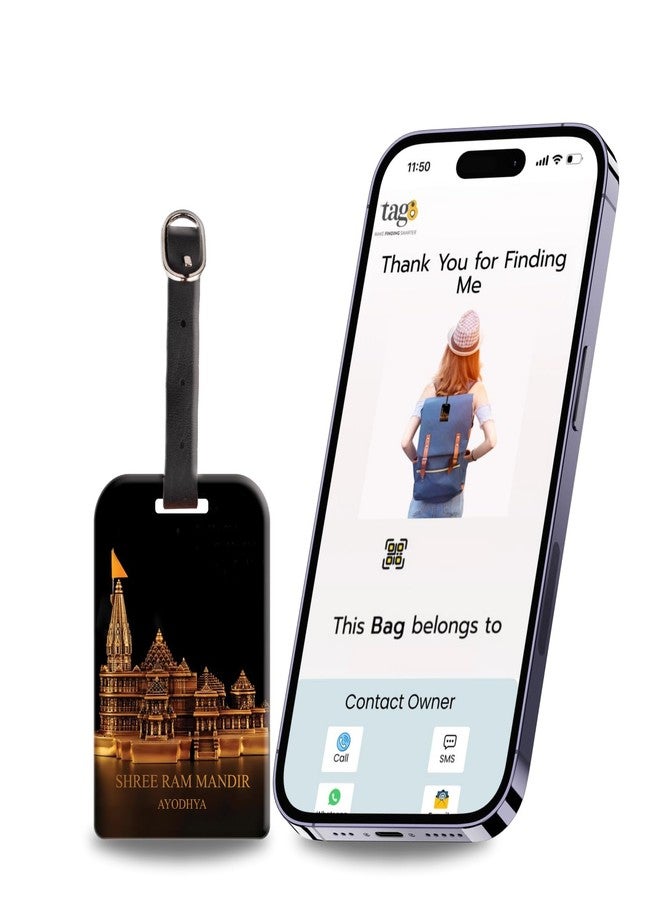 tag8 Ram Mandir Ayodhya Model Luggage Tag for Suitcase, Travel Bags Tags, Suitcase Bag Tag, School & Office Bags with Airport Tracer Code | Stop Losing, Start Tagging - Pack 2 - Image 1