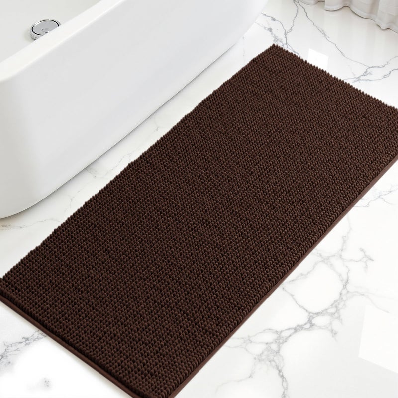 SUBRTEX Bathroom Rugs, 24" x 60" Chenille Bath Rug Soft Short Plush Bath Mat Soft Shower Mat Water Absorbent Shower Mat Quick Dry Machine Washable, Chocolate - Image 1