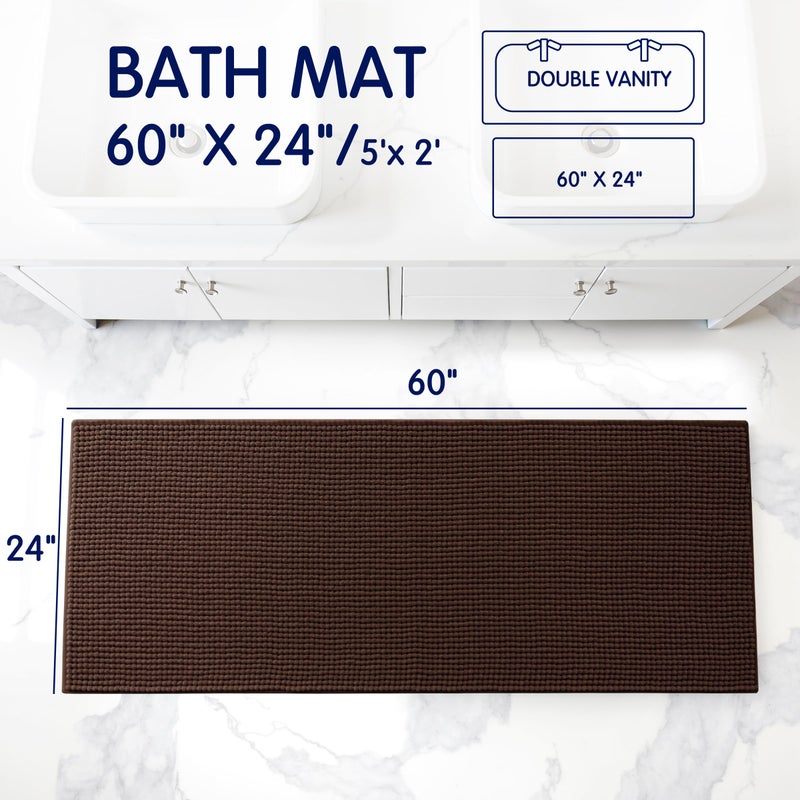SUBRTEX Bathroom Rugs, 24" x 60" Chenille Bath Rug Soft Short Plush Bath Mat Soft Shower Mat Water Absorbent Shower Mat Quick Dry Machine Washable, Chocolate - Image 2