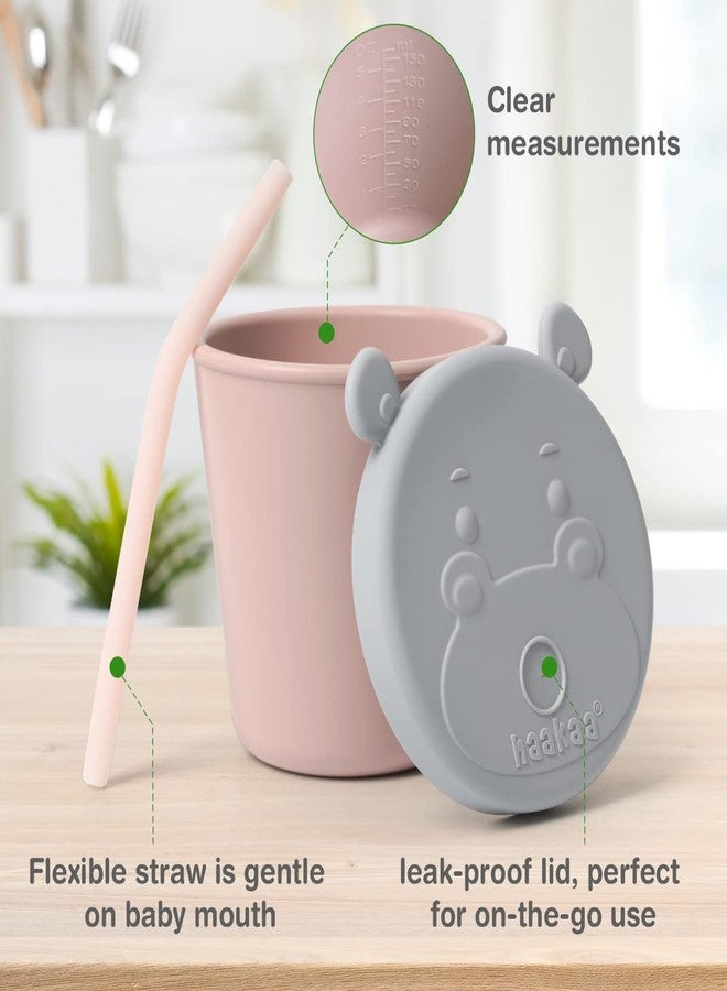 haakaa Jolly Hippo Baby Straw Cup, Food Grade Silicone Baby Training Sippy Cups for Infant 6+ months, BPA Free First Open Cup & Snack Container for Toddlers, 5oz (Blush) - Image 3