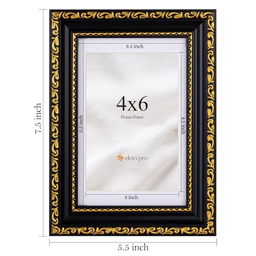 eletecpro 4x6 Picture Frames Set of 4, Gothic Frame with Glass Cover, Ornate Vintage Photo Frames 4 by 6 Display 3.5x5 Photo with Mat or 4x6 without Mat for Tabletop or Wall Decor, Black Gold - Image 3