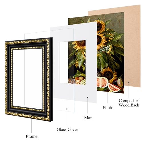 eletecpro 4x6 Picture Frames Set of 4, Gothic Frame with Glass Cover, Ornate Vintage Photo Frames 4 by 6 Display 3.5x5 Photo with Mat or 4x6 without Mat for Tabletop or Wall Decor, Black Gold - Image 2