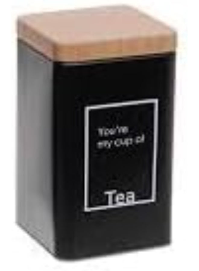 Square Metal Tea Jar, Black, Airtight Lid, Stylish Design for Modern Kitchen - Image 1