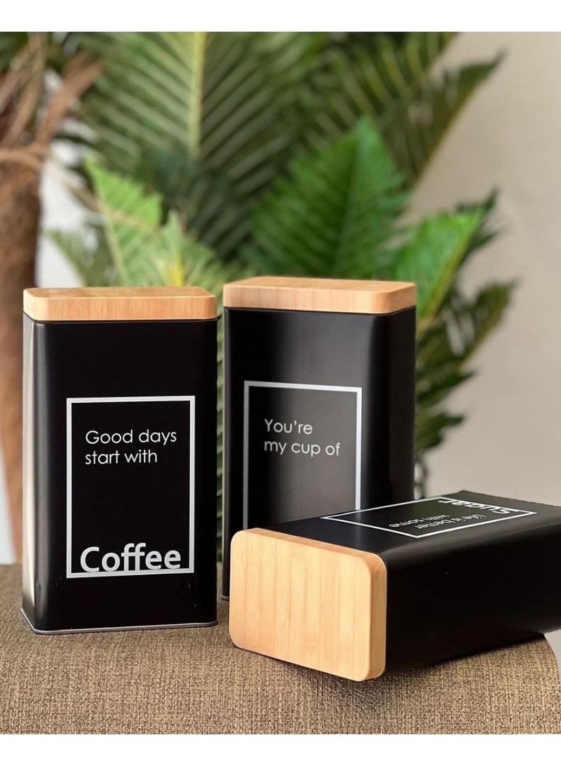 Square Metal Tea Jar, Black, Airtight Lid, Stylish Design for Modern Kitchen - Image 3