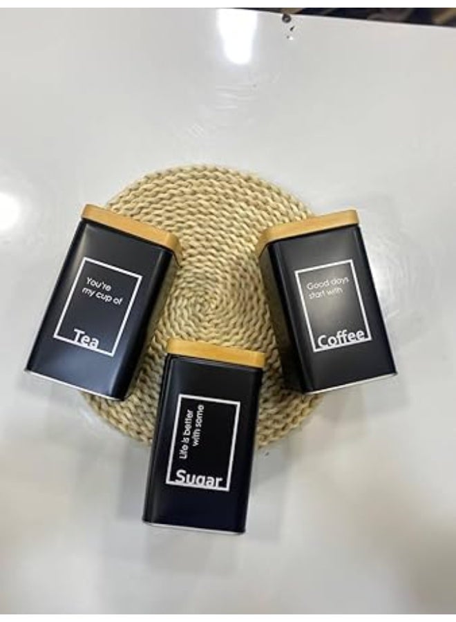 Square Metal Tea Jar, Black, Airtight Lid, Stylish Design for Modern Kitchen - Image 2