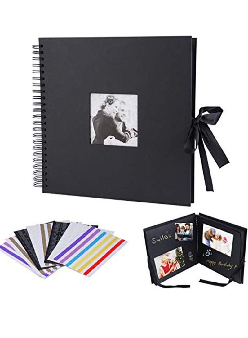 Captaintech Photo Album Scrapbook, DIY with Photo Opening 60 Pages Wedding Guest Anniversary Baby Shower Travel Memory (Black, Corners Included) 8x8 inch - Image 1