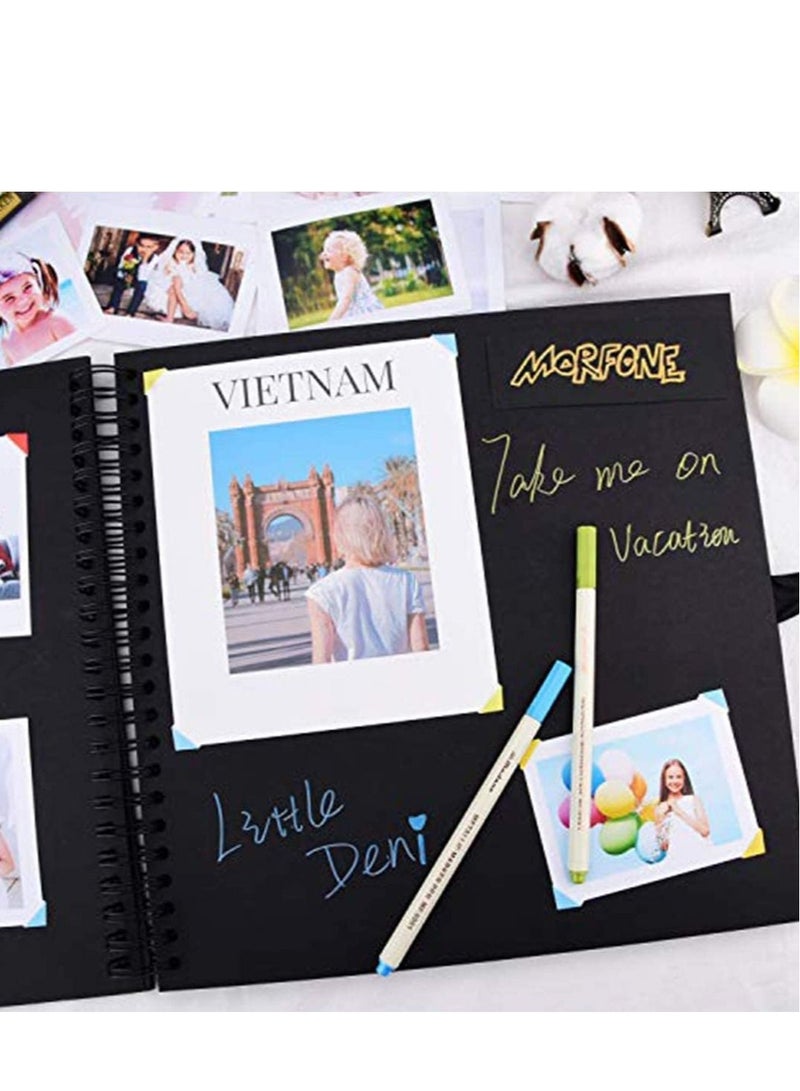 Captaintech Photo Album Scrapbook, DIY with Photo Opening 60 Pages Wedding Guest Anniversary Baby Shower Travel Memory (Black, Corners Included) 8x8 inch - Image 3