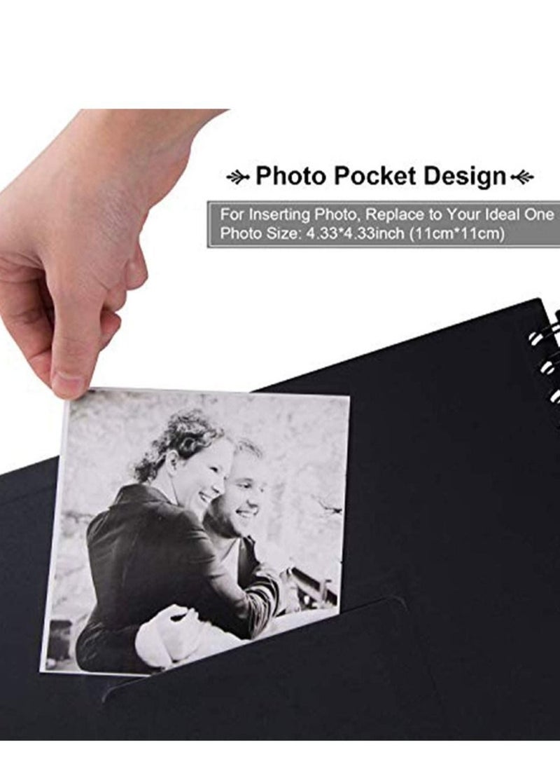 Captaintech Photo Album Scrapbook, DIY with Photo Opening 60 Pages Wedding Guest Anniversary Baby Shower Travel Memory (Black, Corners Included) 8x8 inch - Image 4