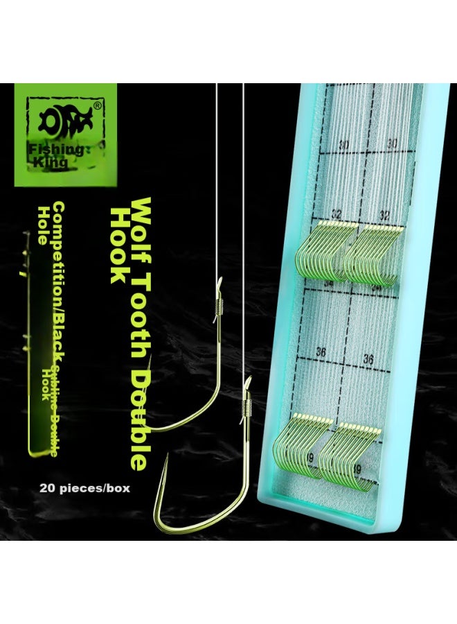 Fishing King Fishing Prince Double Hook Wolf Tooth Compeion Black Pit Anti-tangle Complete Set Pre-tied Fishing Hooks Rig, Double Hook 9# Line 1.2-1.5 - Image 1