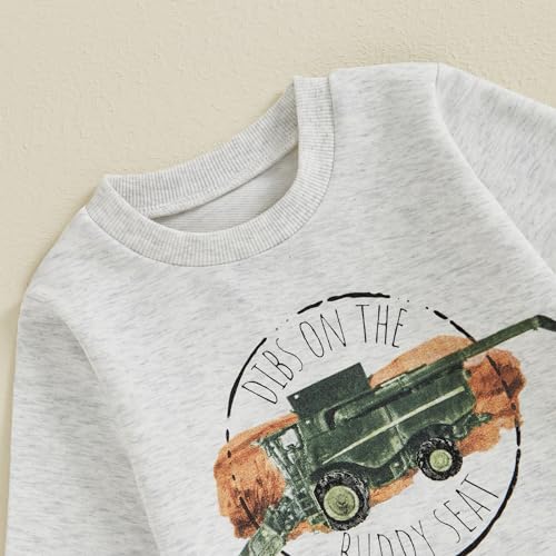 Lucikamy Toddler Baby Boy Fall Winter Outfits Tractor Print Long Sleeve Sweatshirt + Pants Set Kids Sweatsuit Clothes (A-Gray, 12-18 Months) - Image 3