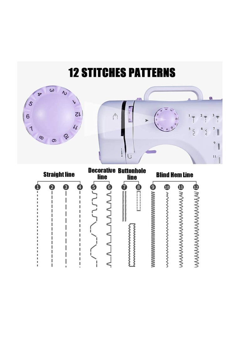Multifunction Mini Sewing Machine YASM-505A Small Electric Sewing Machines with 2 Speed 12 Built-in Stitch Patterns Sewing Machine For Beginners