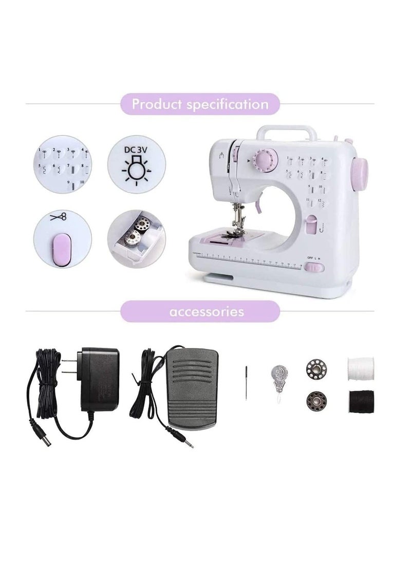 Multifunction Mini Sewing Machine YASM-505A Small Electric Sewing Machines with 2 Speed 12 Built-in Stitch Patterns Sewing Machine For Beginners