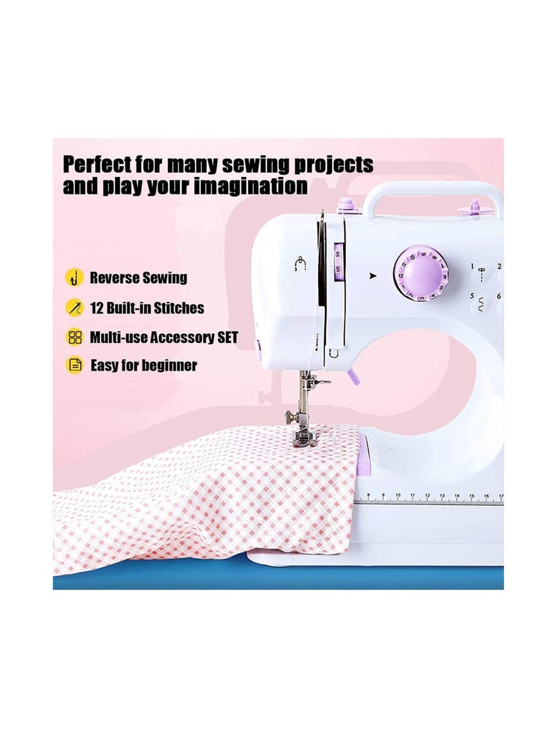 Multifunction Mini Sewing Machine YASM-505A Small Electric Sewing Machines with 2 Speed 12 Built-in Stitch Patterns Sewing Machine For Beginners