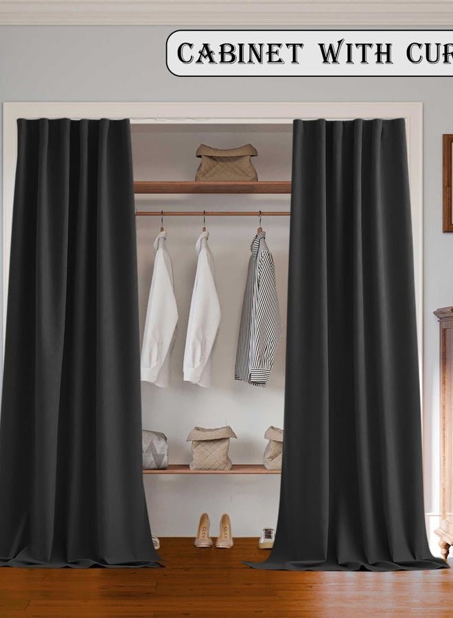 RoomDarkning Room Divider Curtains with Ceiling Track, 95% Blackout Heavy Track Ceiling Curtains Noise Reduction Privacy Curtain Track System Kits, 8.3 ft Wide x 7 ft Tall, Black, 1 Panel - Image 2