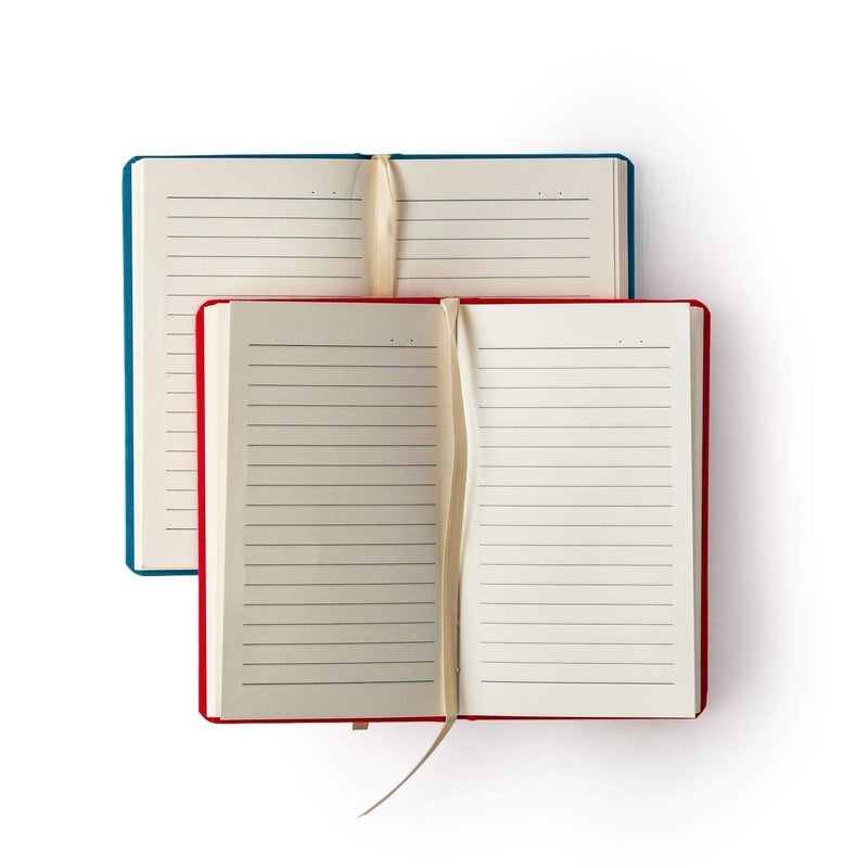 Kitabby – Linen Series – A6 Size – Hard Bound Pocket Notebook with Elastic Band – 192 Pages – 80gsm Natural Shade Paper – Linen Fabric Cover Material – Pack of 2 – (Aqua Blue + Red) - Image 3