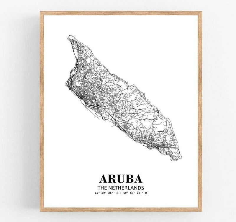 Eleville 24X36 Unframed Aruba The Netherlands City View Abstract Road Modern Map Art Print Poster Wall Office Home Decor Minimalist Line Art Hometown Housewarming wgn243 - Image 1