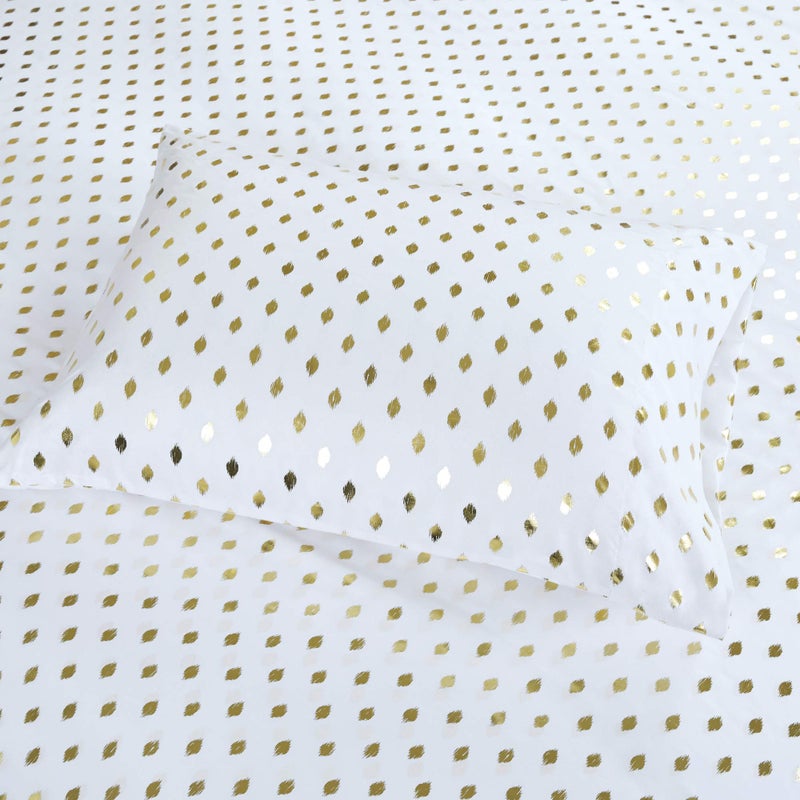 Intelligent Design Microfiber Cozy Bed Sheet Set  Modern All Season Bedding & Pillowcases  Premium 14"" Elastic Pocket Fits up to 16"" Mattress  Full White/Gold Metallic Dot 4 Piece - Image 3