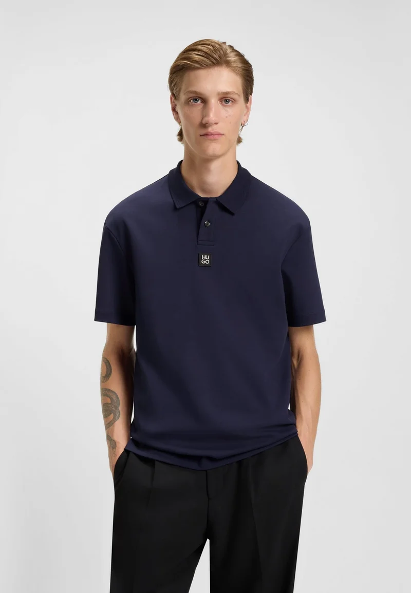 HUGO Interlock-cotton polo shirt with stacked logo
