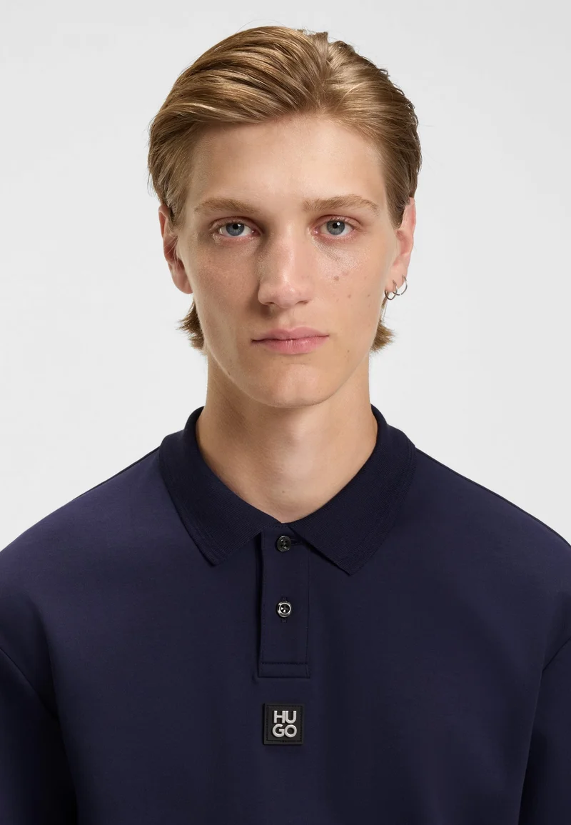 HUGO Dark Blue Interlock-cotton polo shirt with stacked logo for Men | Best Price UAE