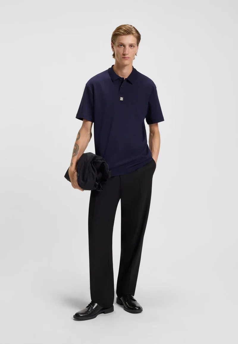 HUGO Dark Blue Interlock-cotton polo shirt with stacked logo for Men | Best Price UAE